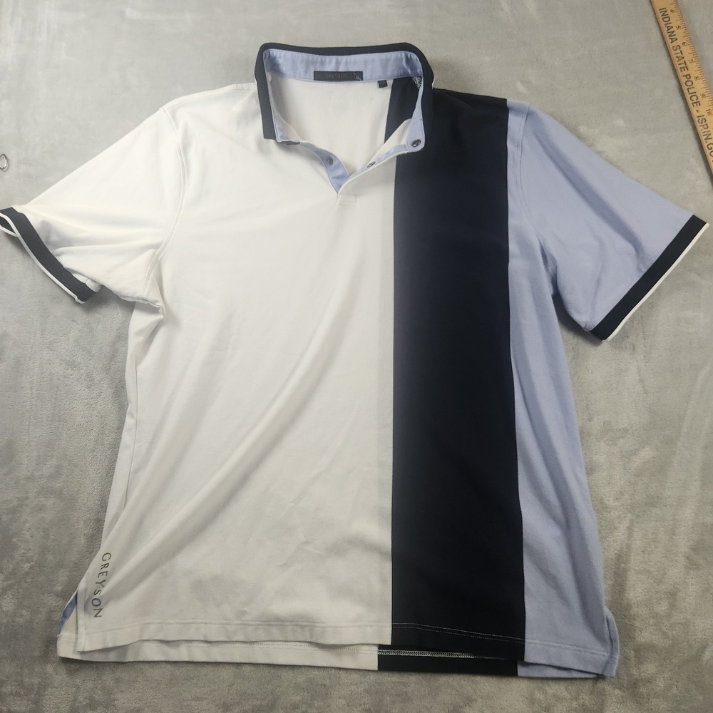 Greyson Men's Golf Polo Shirt Men's XL White Blue‎ Navy Striped Colorblock